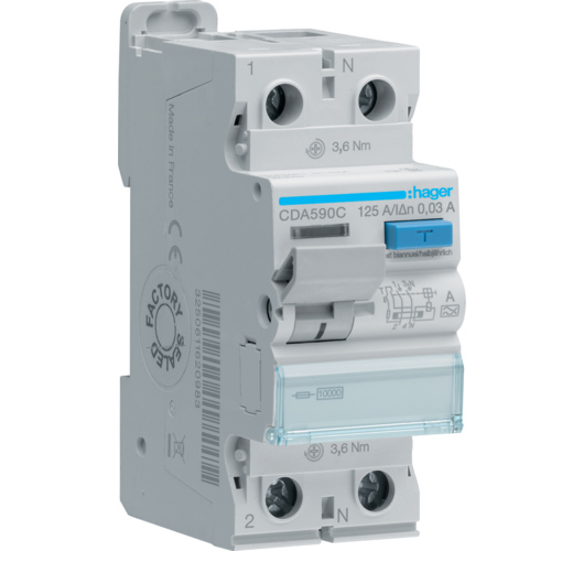 Дифреле (ПЗВ) Hager CDA590C 2-полюсне 10kА 125А 30mA тип А