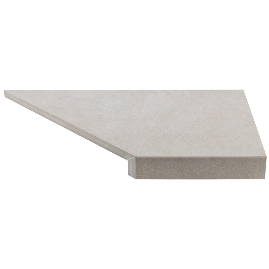 Кутовий Г-подібний елемент бортової плитки Aquaviva Montagna Light Gray, 595x345x50(20) мм (правий/45°)