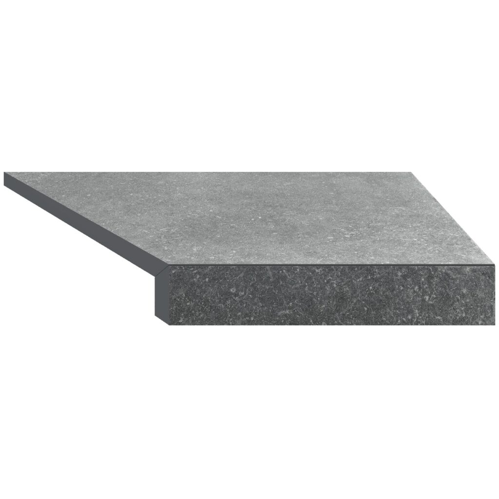 Угловой Г-образный элемент бортовой плитки Aquaviva Granito Gray, Г-образный, 595x345x50(20) мм (правый/45°)